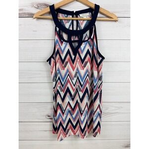 Corvia Women's Tank Top Size L Sleeveless Chevron Print Keyhole Neck Casual‎